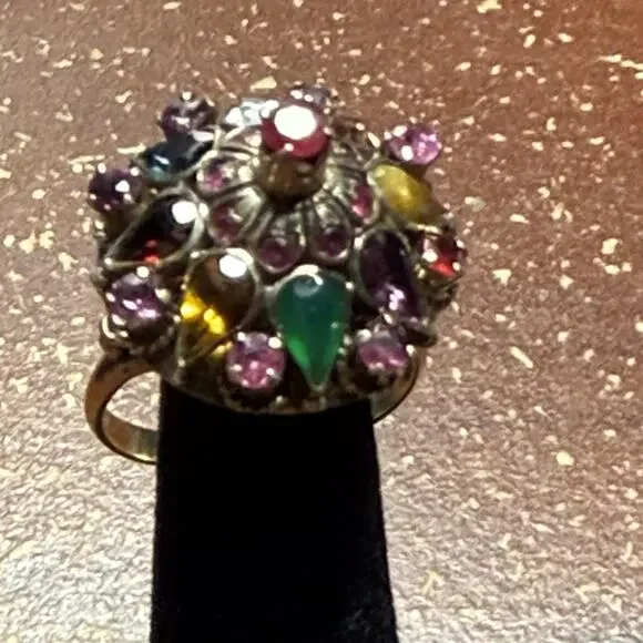 Vintage 10K Yellow Gold Ruby and Multi Gemstone Princess/Harem Ring Sz 8-1/4